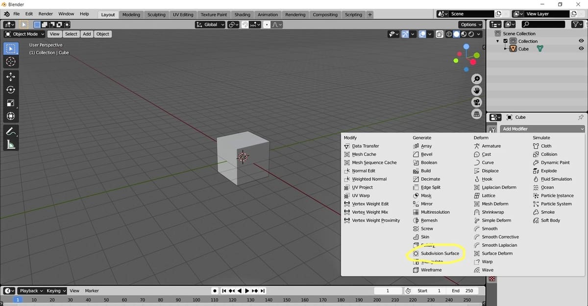 Where you'll find the Subdivision Surface modifier