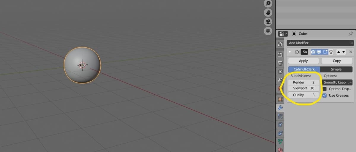 Increased subdivisions in the 3D viewport.