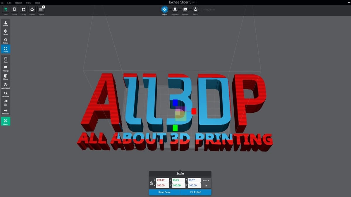 Lychee Slicer's scaling functionality applied to a famous logo
