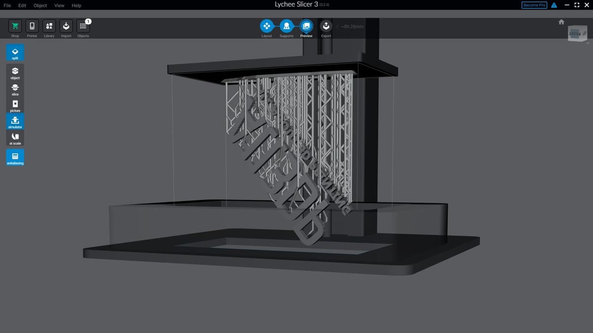 Printer simulation is a neat way of visualizing the SLA printing process