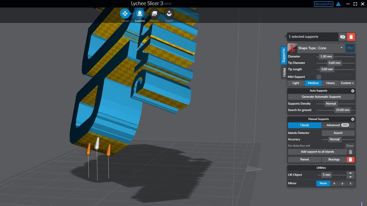 Using the Pro version of Lychee Slicer unlocks more custom support types