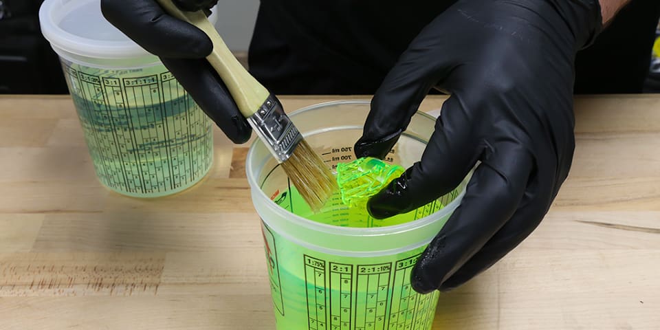 Wear nitrile gloves when handling resin