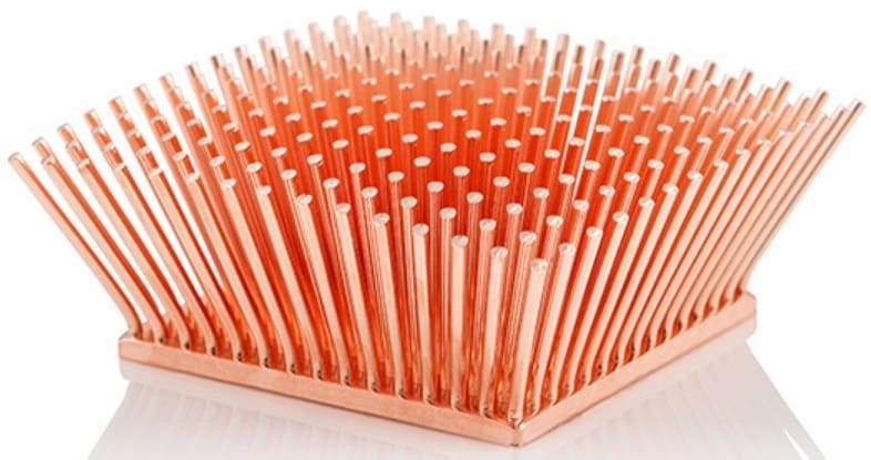 A splayed heatsink configuration has a maximal cooling effect