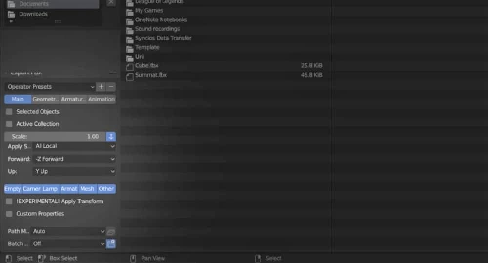 The FBX export page