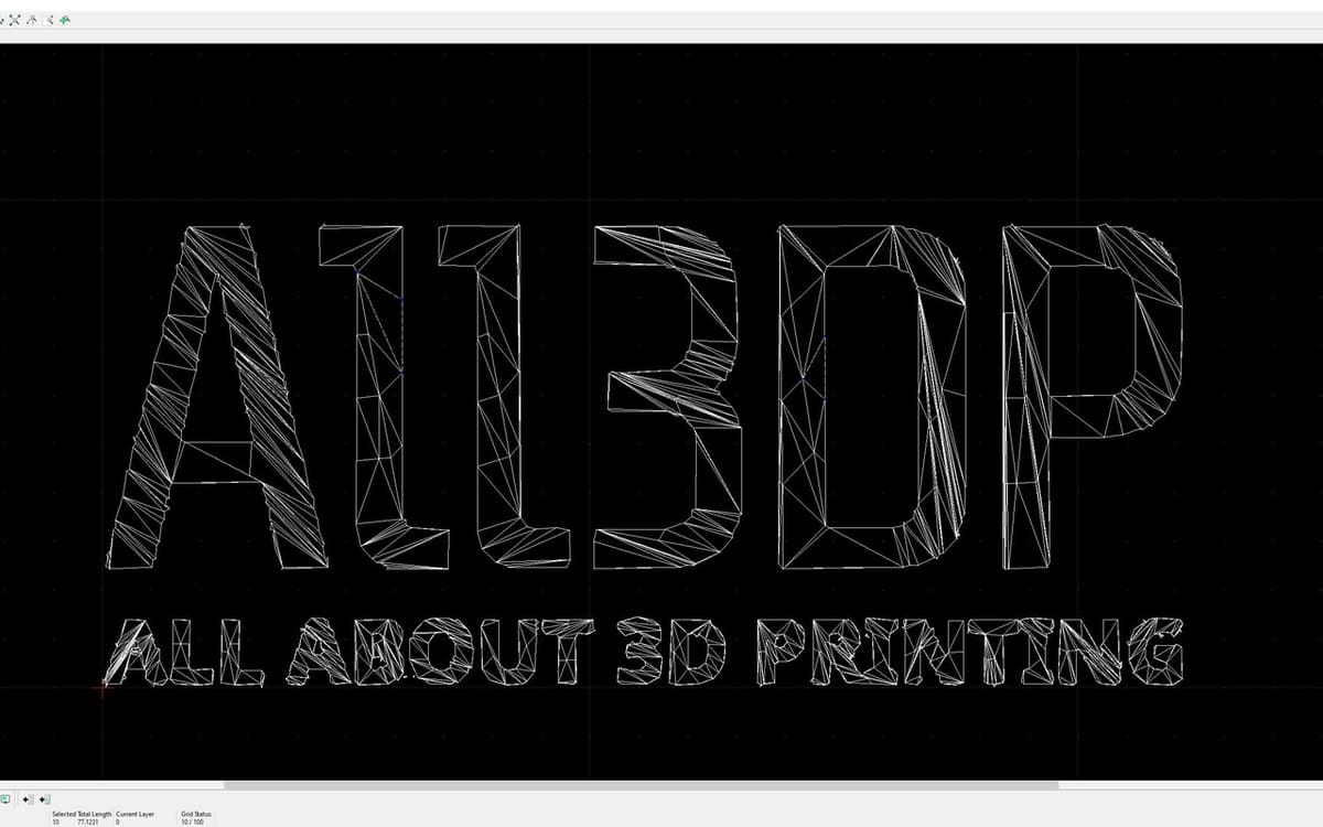 All3DP's logo rendered as a 2D DXF file in LibreCAD