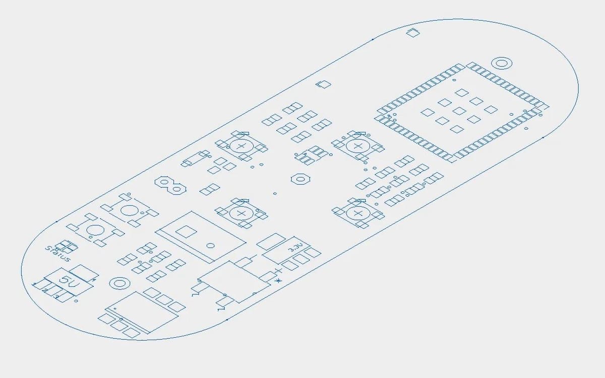 This circuit board was imported as a DXF and then modeled to fit a custom 3D printed doorbell