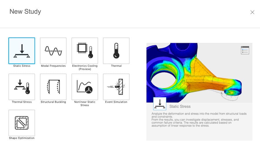 Fusion 360 focus on a handful of simulation types, including thermal and vibration analysis