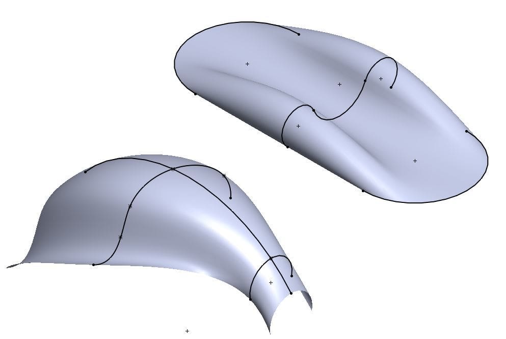 Boundary surface draws a surface between sketch 'boundaries'