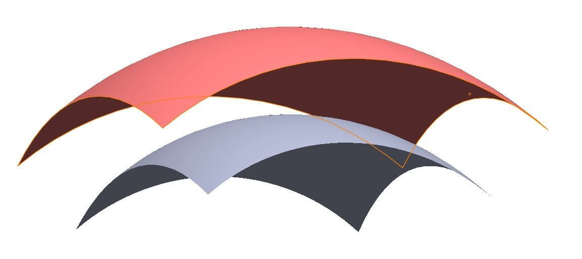 The grey surface was created at offset from the red surface.