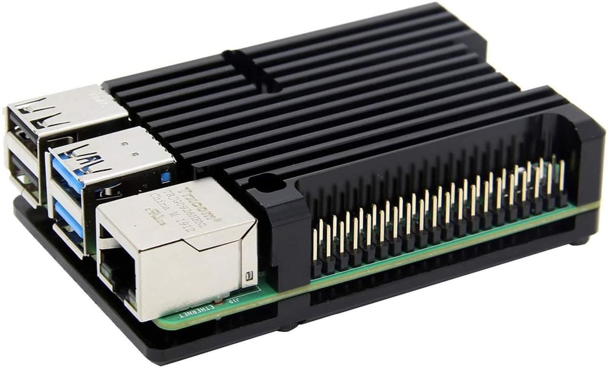 The Raspberry Pi 4 with an aluminum passive cooling case