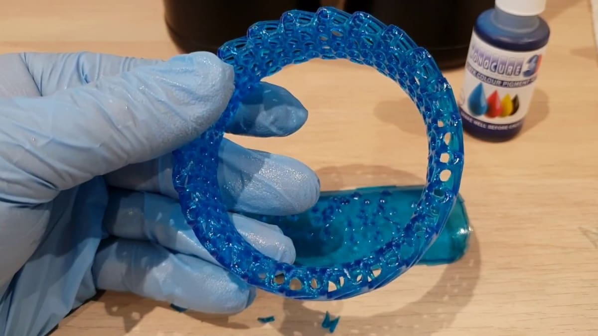 Add pigment or other resin to give Flex100 color