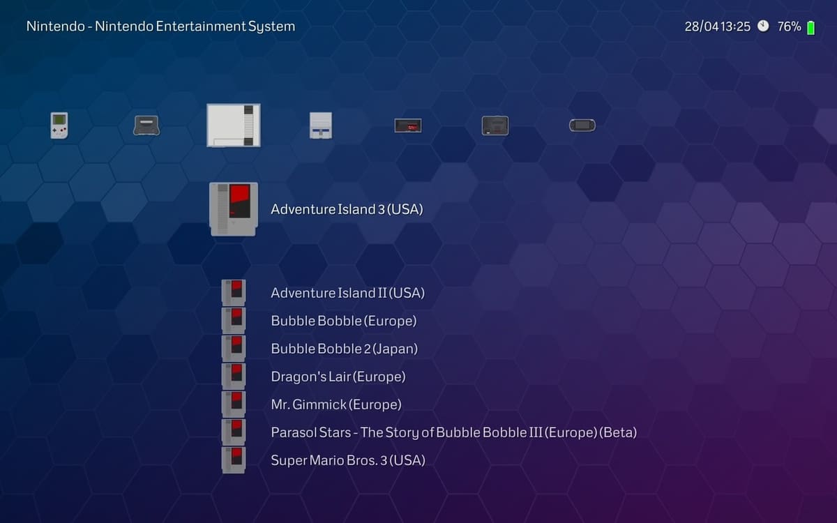 Lakka's home menu, remniscent of the PlayStation 3 XMB home menu