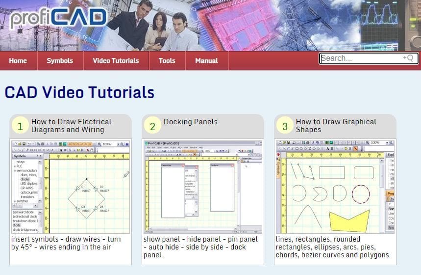ProfiCAD also has a range of video tutorials for beginners to CAD