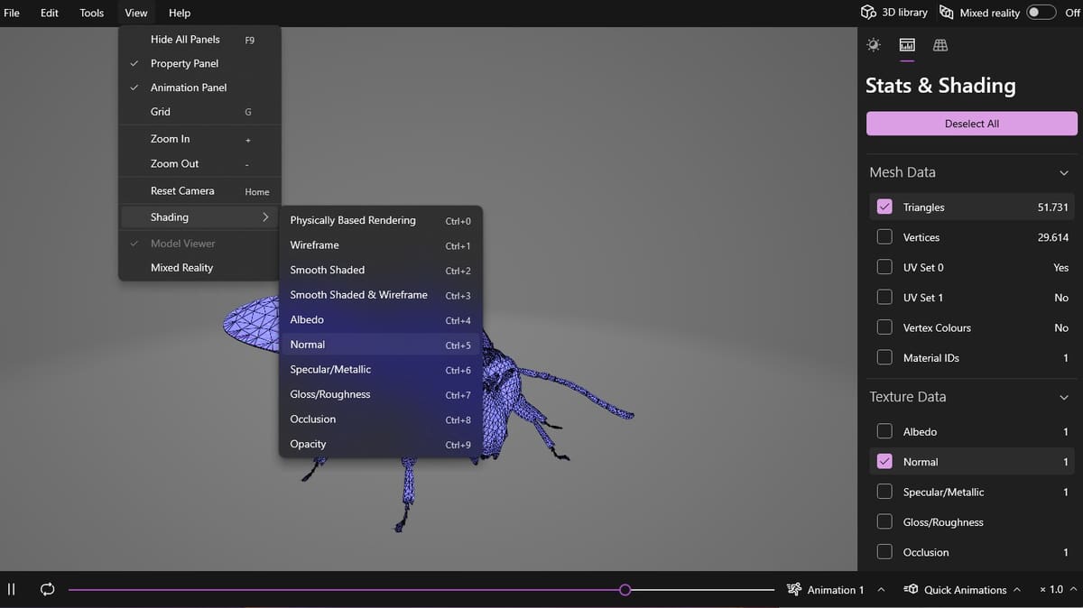 The shading functions of 3D Viewer