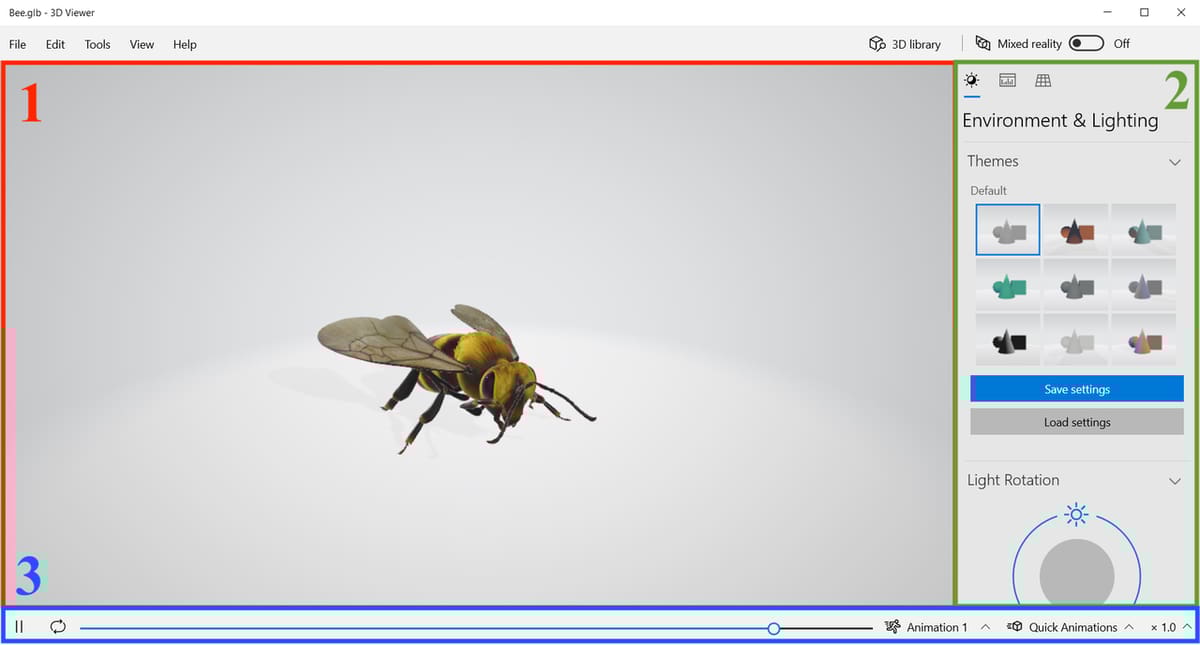 3D Viewer's interface is divided into three main sections