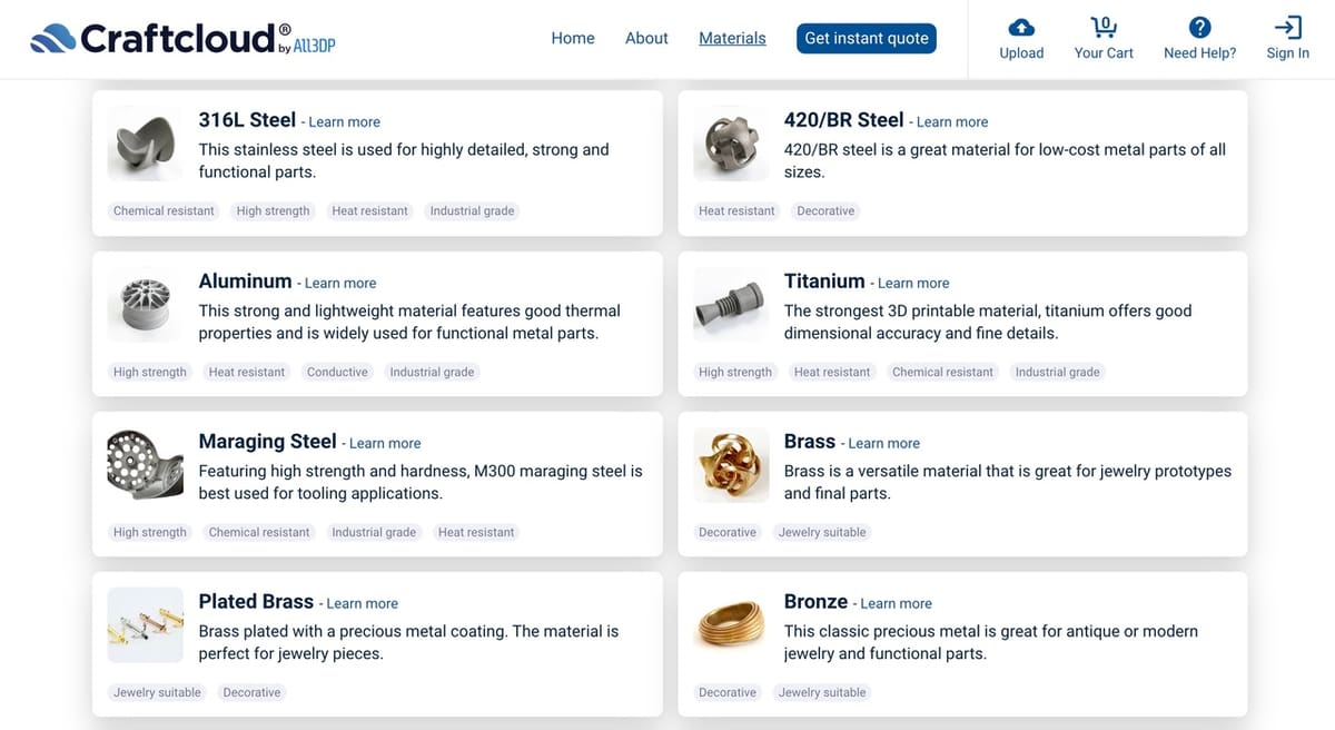 You have a variety of metal options at Craftcloud