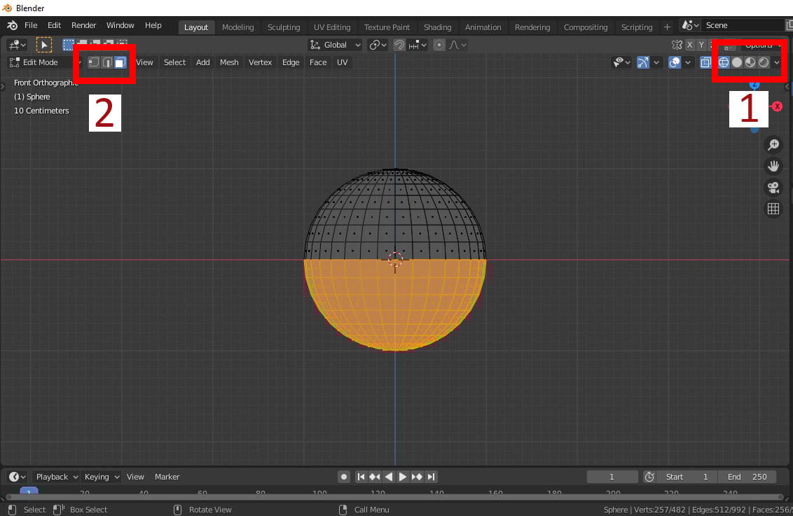 Select ages, vertices or faces by changing the selection mode