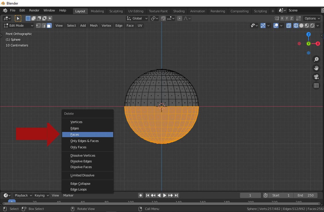 Delete the bottom to create the first half of the Poké Ball