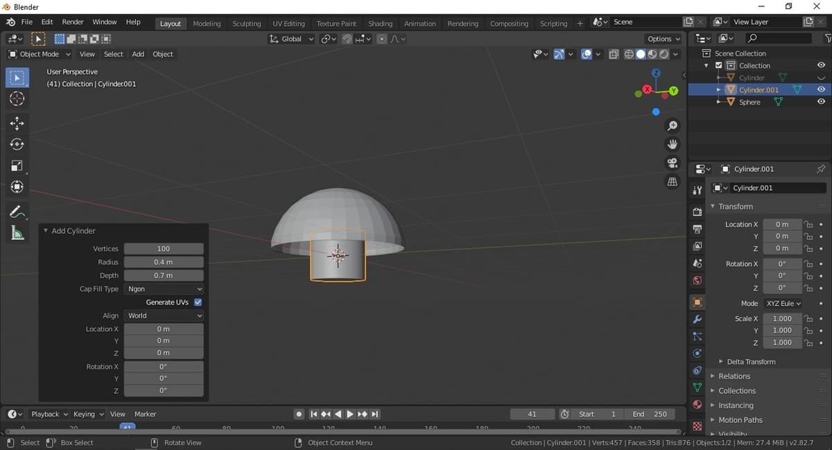 A cylinder will become the ball's button hole