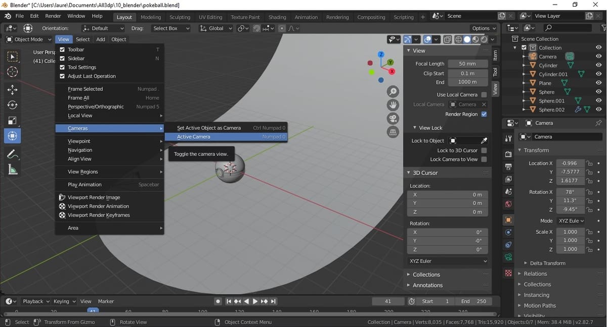 Camera view allows you see what will show up when you render the image