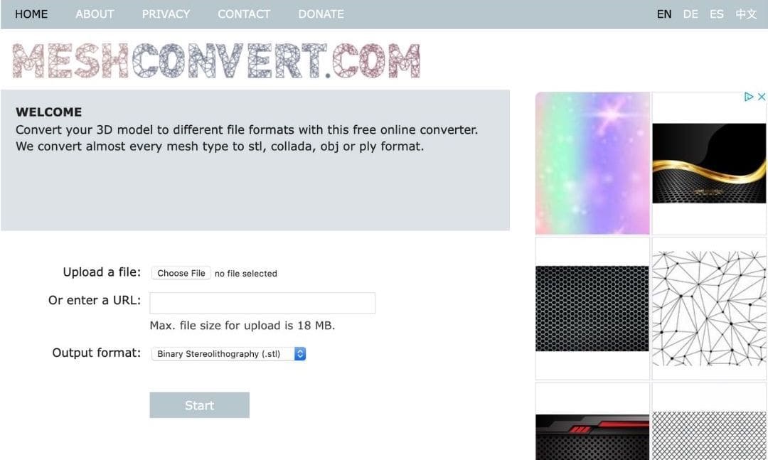 A simple online 3D file converter for mesh files