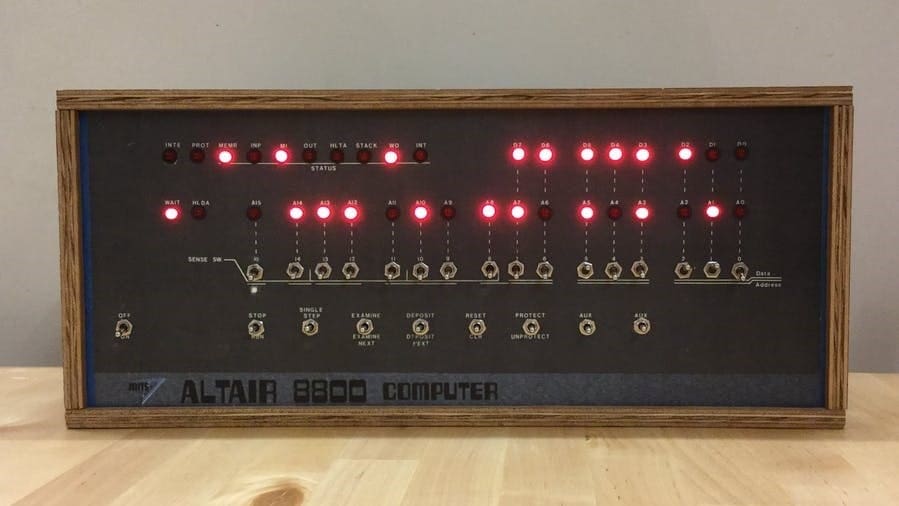 An Altair 8800 microcomputer built with an Arduino Mega 2560