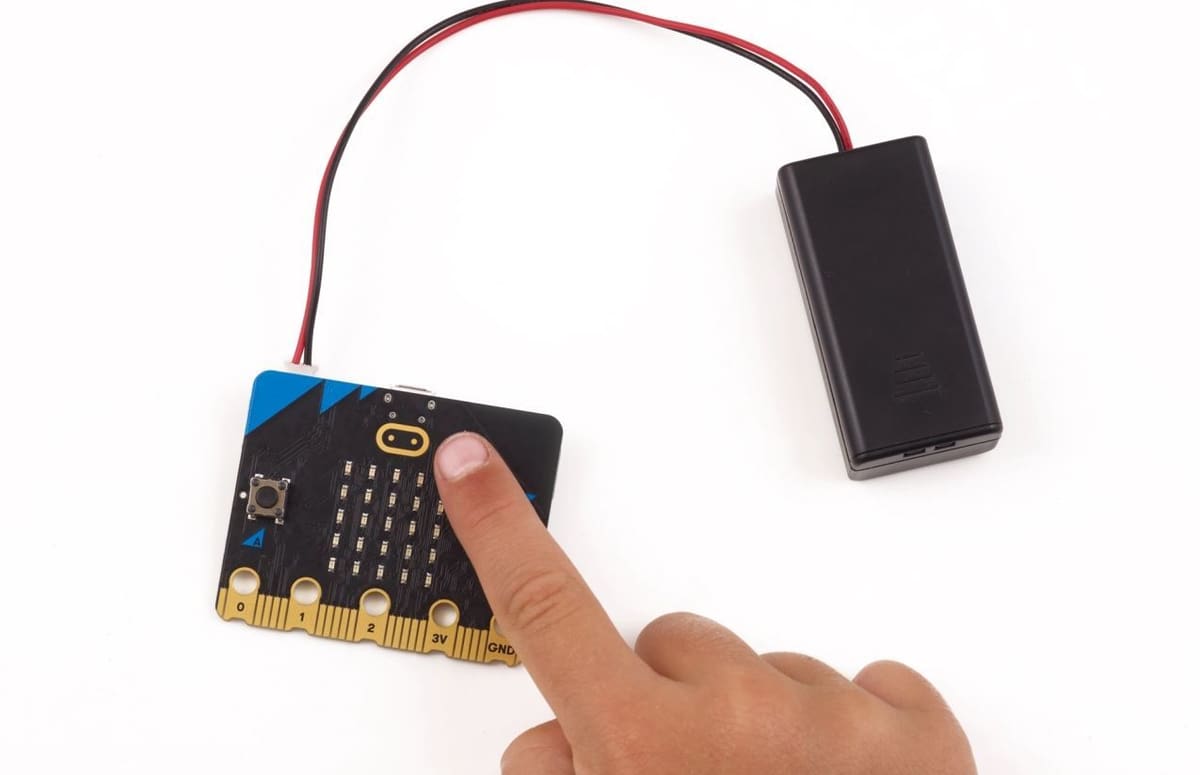 The Micro:Bit V2 has a capacitive touch sensor on the logo and has ports for a battery to power the SBC