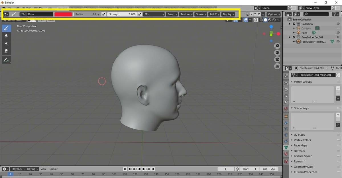 The settings in the header customizes the way you paint
