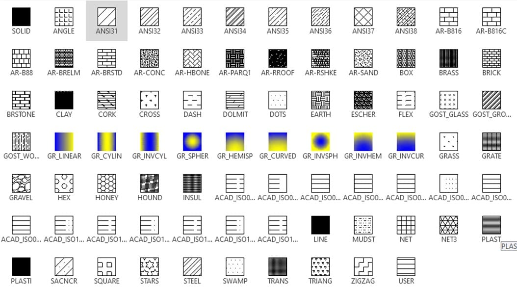 There are a lot of standard hatch pattern options!