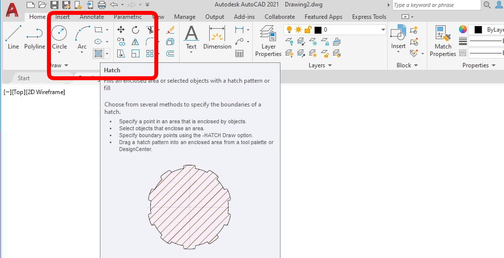 Just left-click the hatch tool button