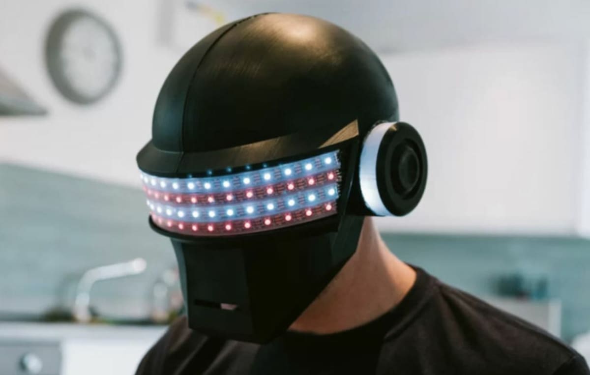 This helmet project incorporates multiple strips of LEDs on the eye areas
