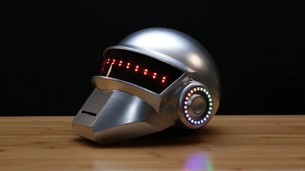 This helmet's single strip of LEDs, when moved around, creates the illusion of drawing on air with light