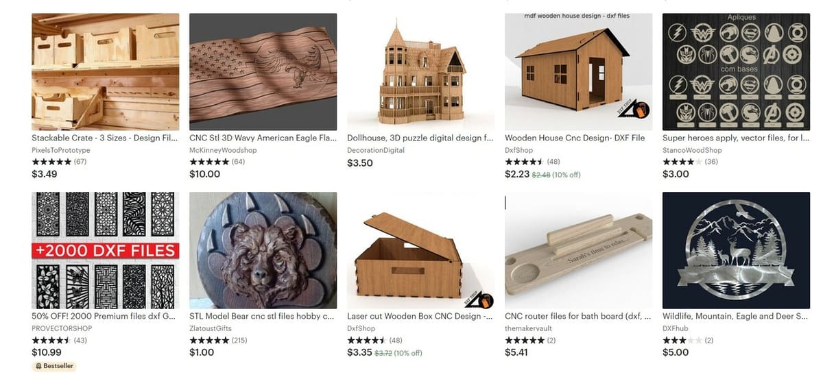 Etsy has both finished CNC items and files