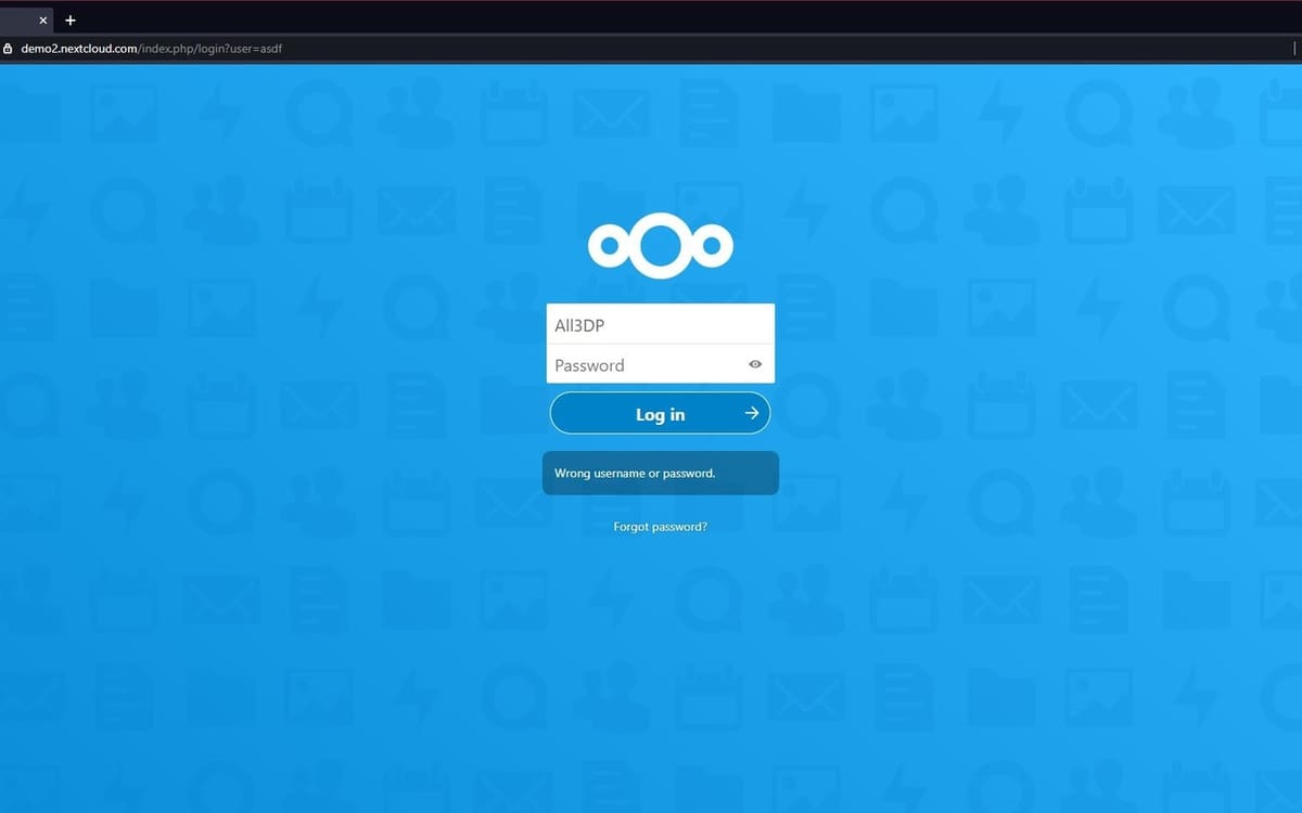 Logging into the Nextcloud Demo site