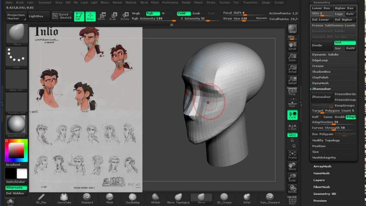 There are many brushes to achieve all the shapes you need in your model