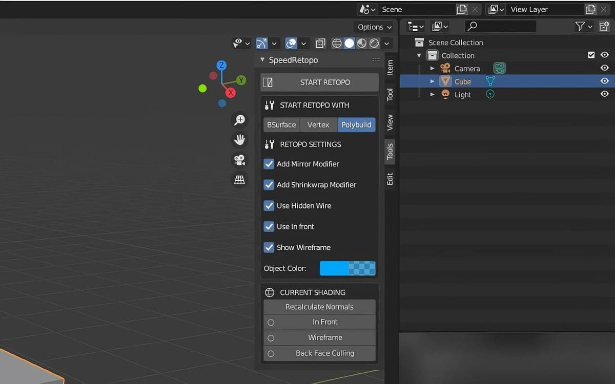 The SpeedRetopo settings menu will activate once you've selected a model
