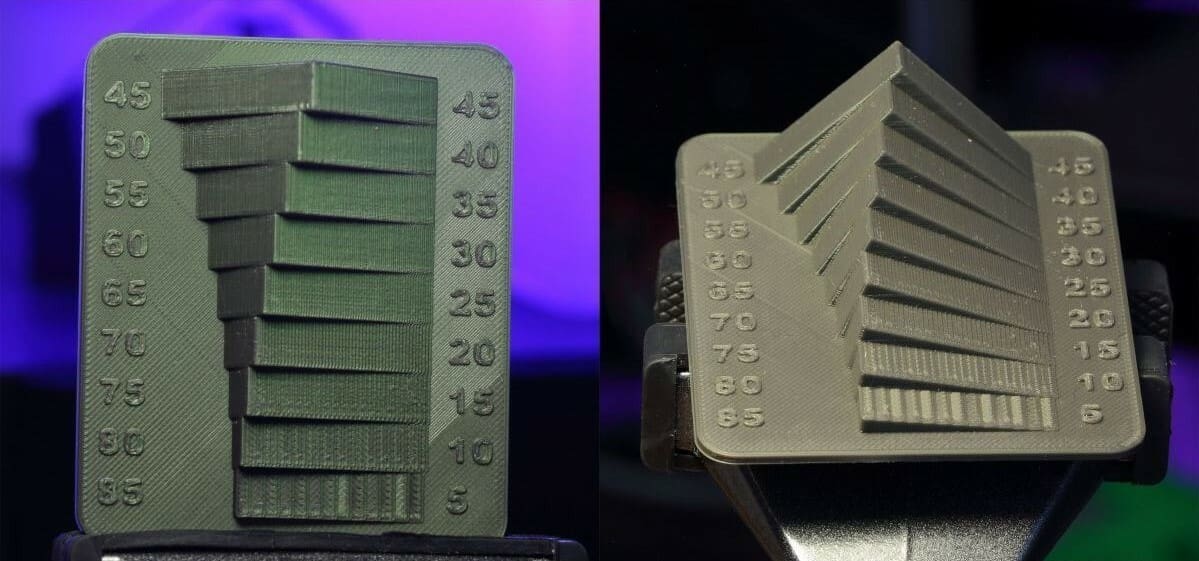 This test print shows you the best angle to reduce stair-casing on prints with a slope