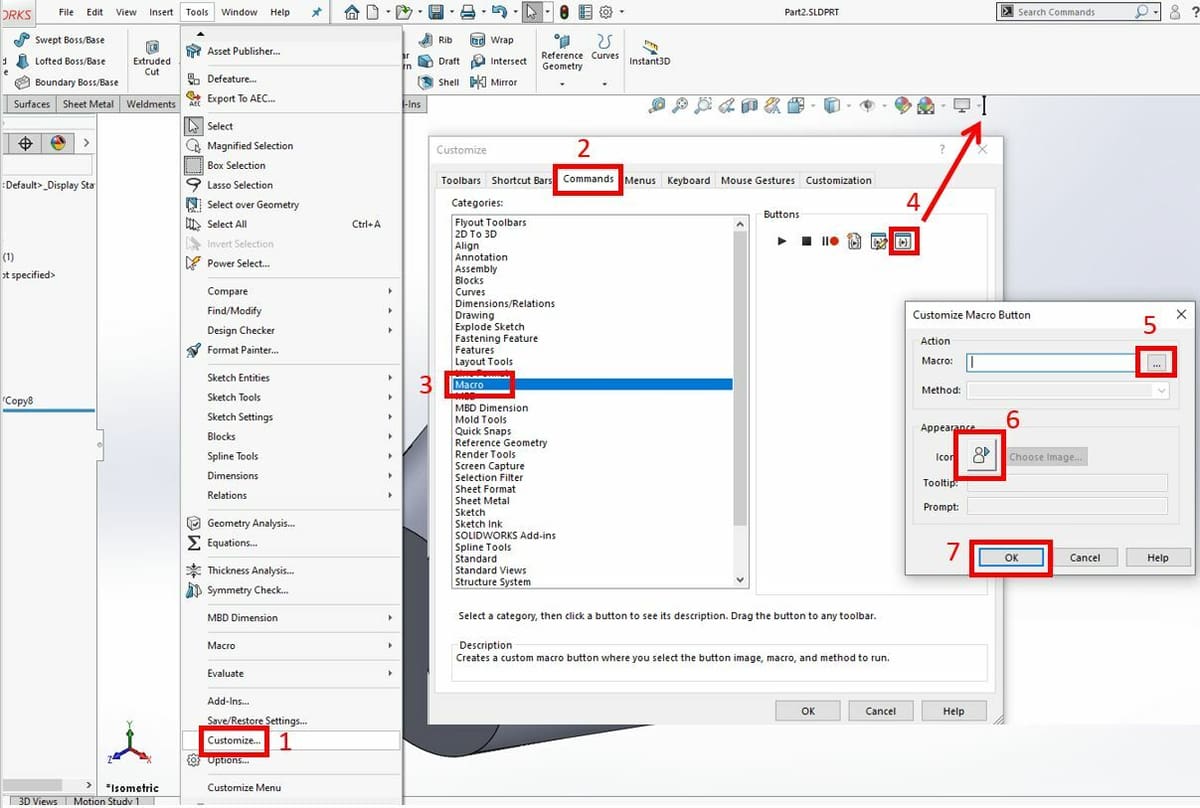 Creating a button for a macro can make SolidWorks macros even more productive