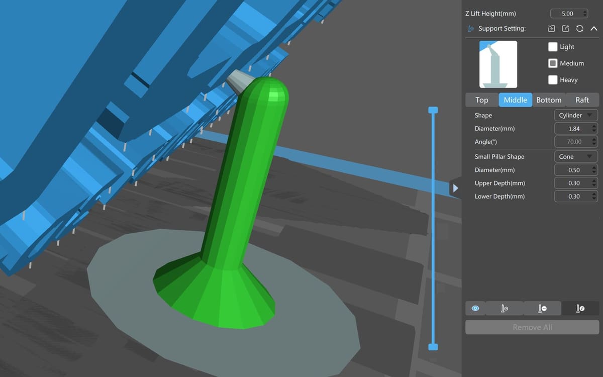 The Middle support can be changed to a cylinder, as displayed in green