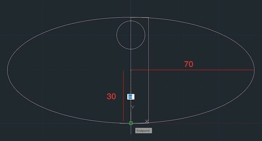 To draw an ellipse, enter its center and the values for the major and minor radius