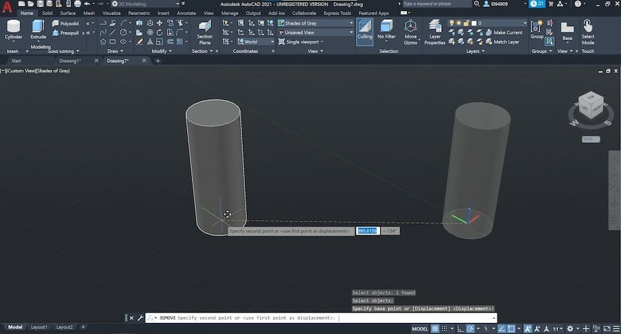 With the 3D Move tool, select first a base point to move the object from it
