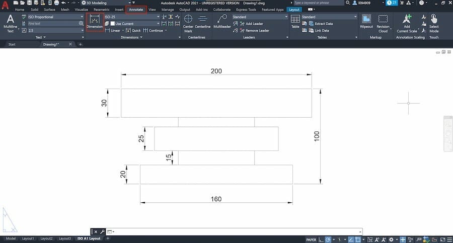 Click on a line with the Dimension tool for detailing it and make sure to place it accordingly
