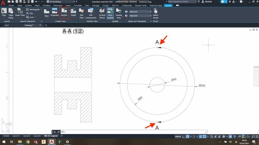 Section Views allow the detailing of internal features