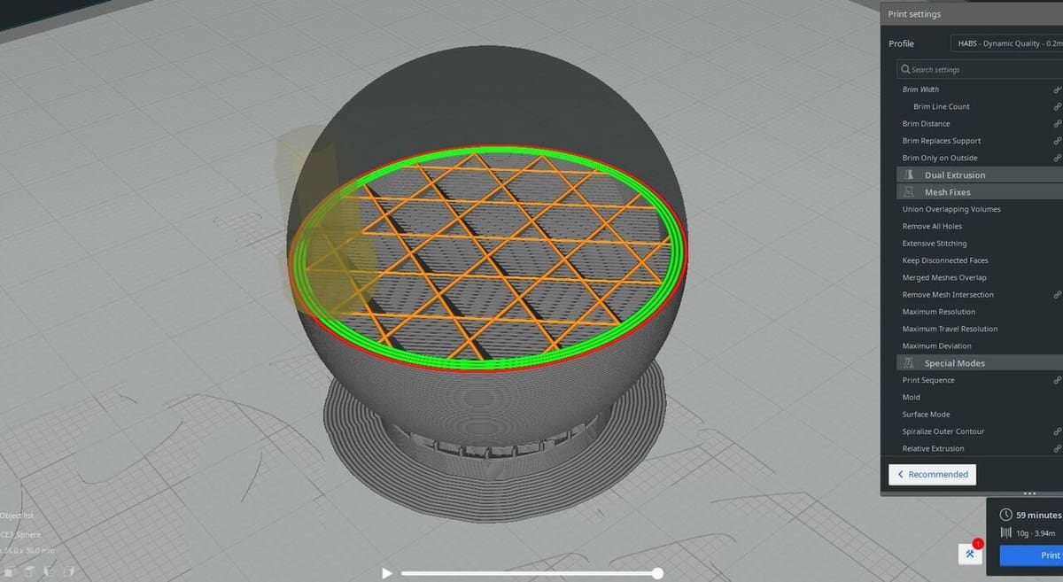 Fewer shells will allow more light to pass through your sphere