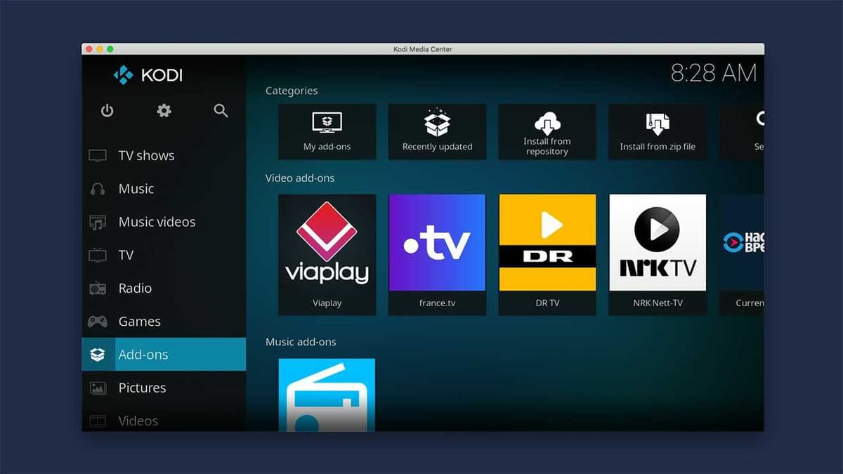 The Kodi interface is simple to use and intuitively easy to learn