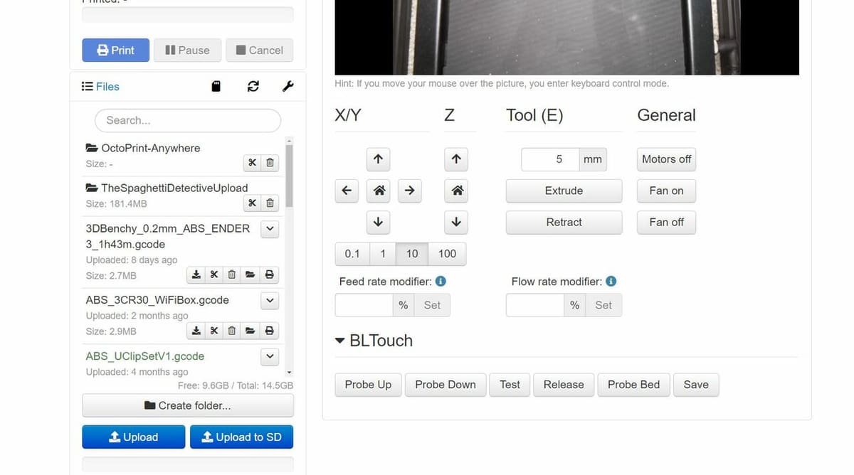 The OctoPrint-BLTouch plug-in adds six new buttons to your OctoPrint 