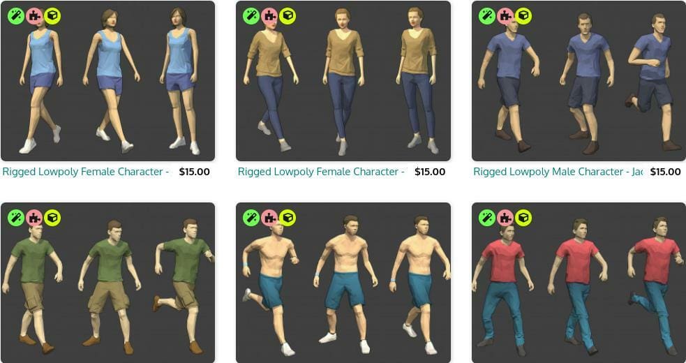 A few samples of low-poly human body models for Blender