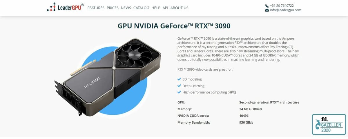 LeaderGPU now offers rendering with GeForce RTX 3090 graphics cards