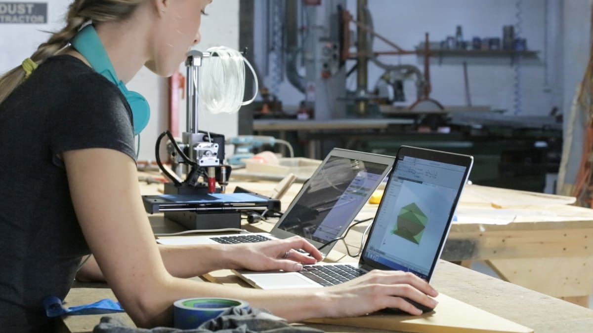 A researcher working at Space Tank Studio fab lab