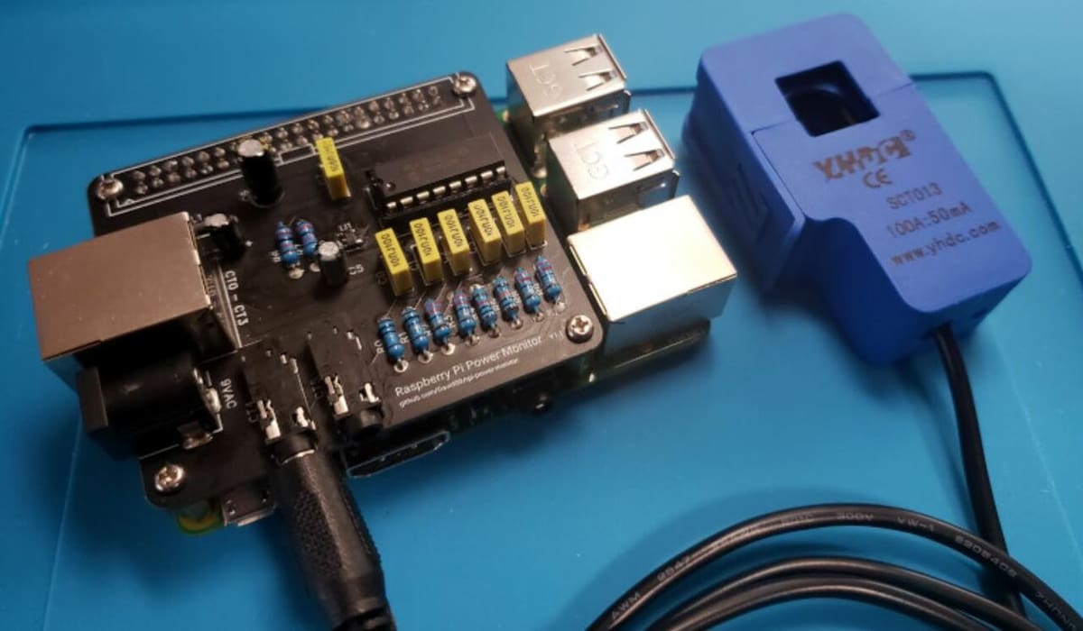This smart energy monitor uses a Pi, Adafruit circuit board, current transformer, and other components to function